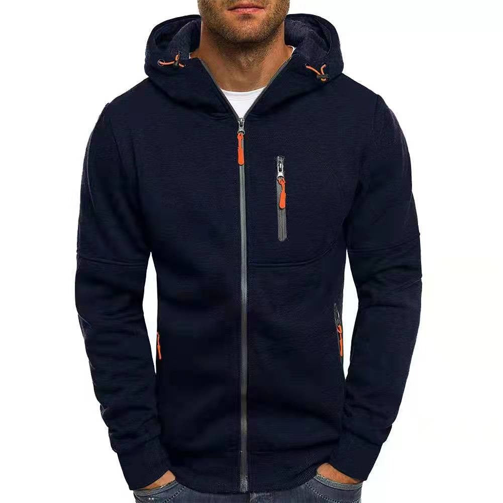 Men's Sports Casual Full Zipper Long-Sleeved Hooded Sweater with Pockets Jogging Track and Filed Gym Training Hoodie