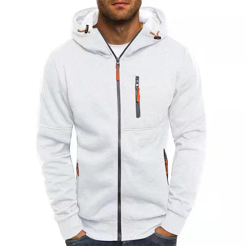 Men's Sports Casual Full Zipper Long-Sleeved Hooded Sweater with Pockets Jogging Track and Filed Gym Training Hoodie