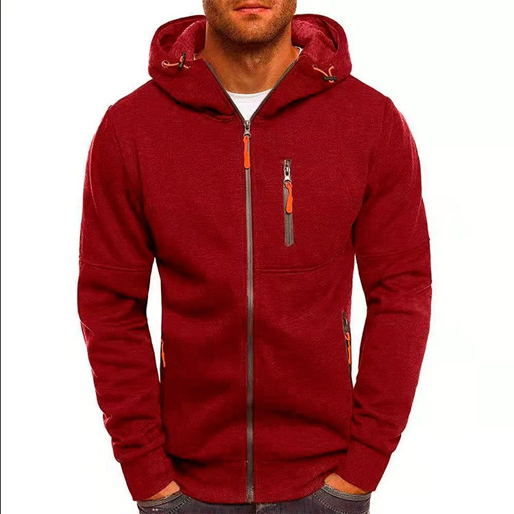 Men's Sports Casual Full Zipper Long-Sleeved Hooded Sweater with Pockets Jogging Track and Filed Gym Training Hoodie