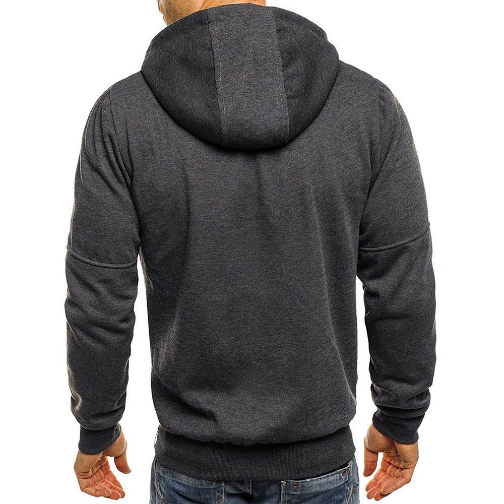 Men's Sports Casual Full Zipper Long-Sleeved Hooded Sweater with Pockets Jogging Track and Filed Gym Training Hoodie