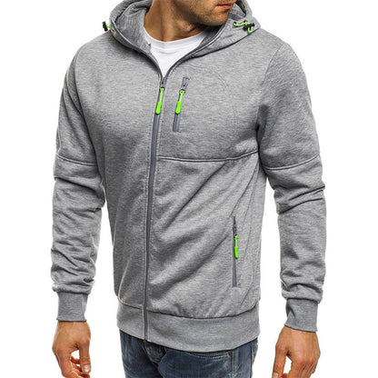 Men's Sports Casual Full Zipper Long-Sleeved Hooded Sweater with Pockets Jogging Track and Filed Gym Training Hoodie