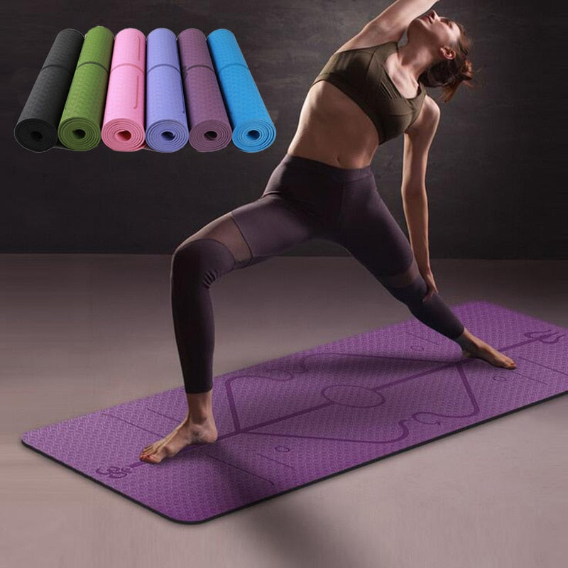 Premium Non-Slip Yoga Mat with Position Lines & Free Carry Bag