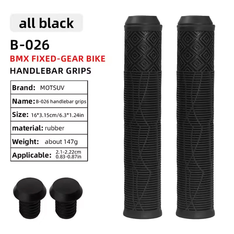 Soft Rubber Bike Handlebar Grips - 165MM for Bikes, Scooters & MTB with Colored Plugs