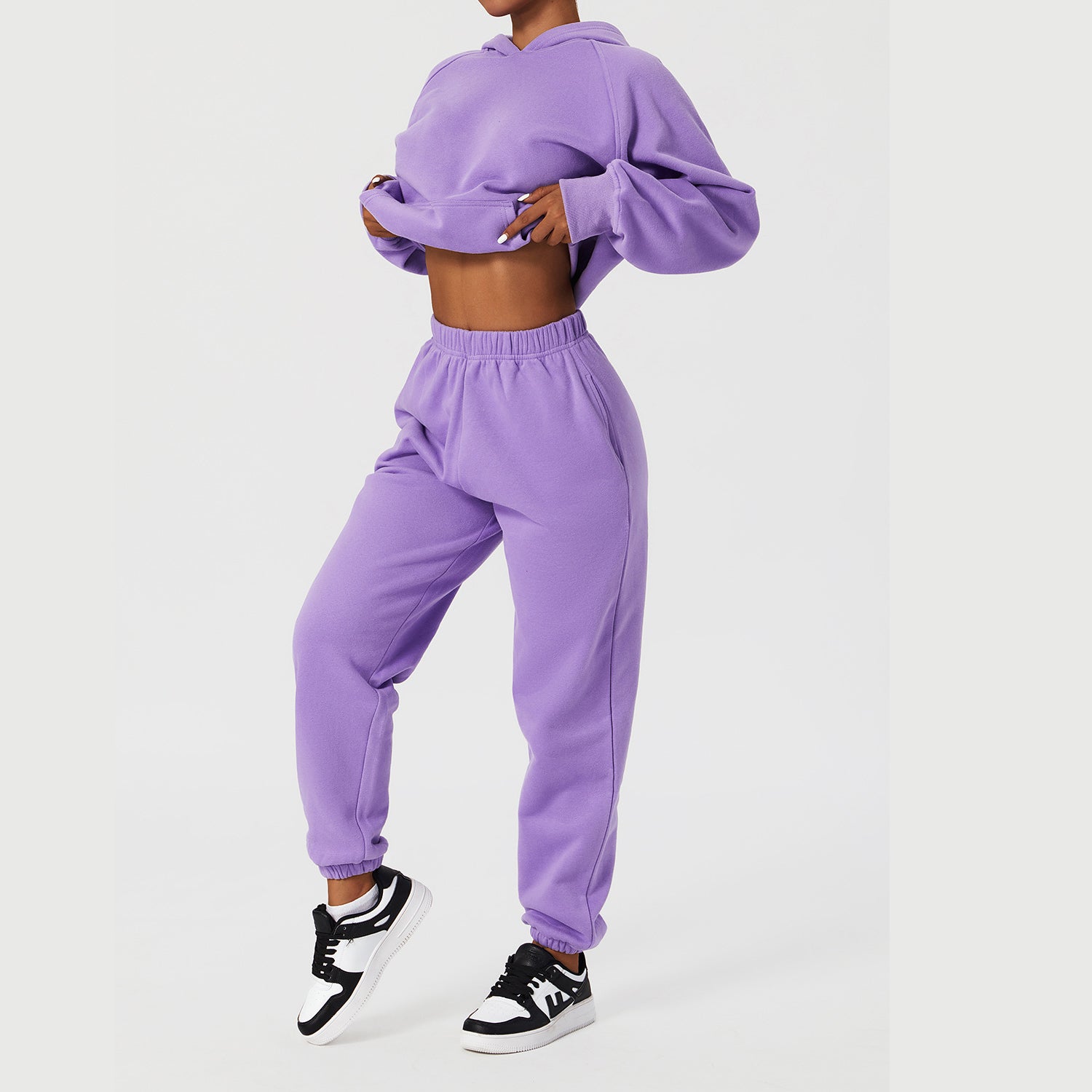 Women's Hooded Plush Sweater Set - Loose Fit Casual Outdoor Sport Set