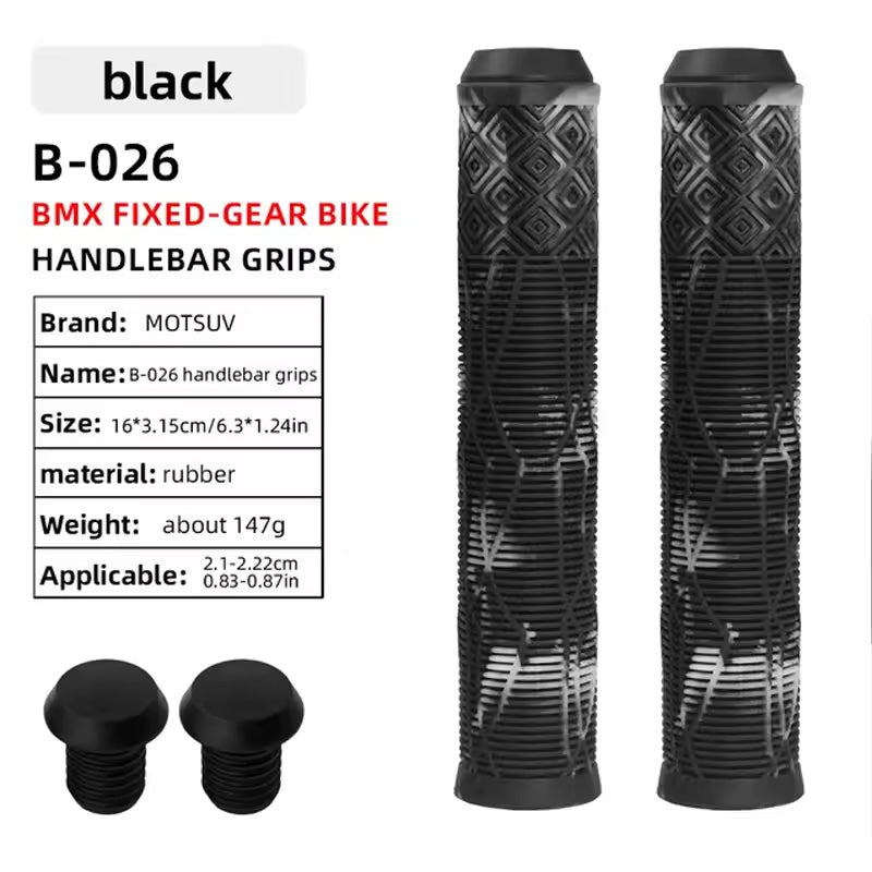 Soft Rubber Bike Handlebar Grips - 165MM for Bikes, Scooters & MTB with Colored Plugs