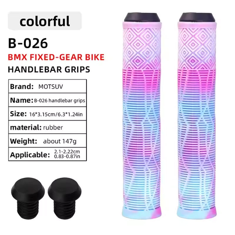 Soft Rubber Bike Handlebar Grips - 165MM for Bikes, Scooters & MTB with Colored Plugs