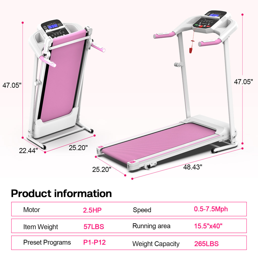 Foldable Treadmill 2.5HP - Home Gym Running & Walking Machine (265 LBS Capacity)